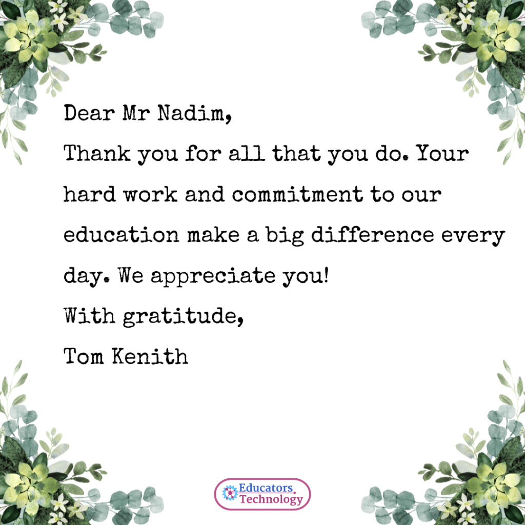 Teacher Appreciation Letters